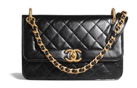 CHANEL Calfskin Handbag Shoulder Bag Crossbody Bag Large Size Women's Black