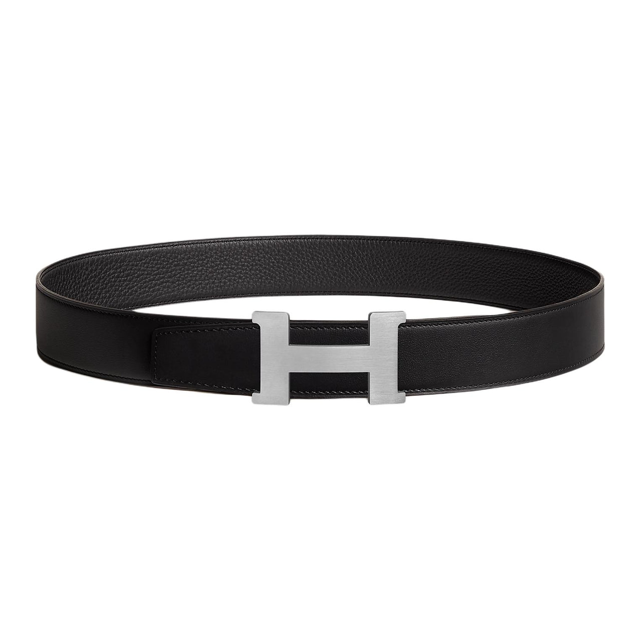 HERMES Calfskin Leather Belts Men's Black Width: 3.8CM