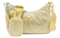 PRADA Re-Edition Fabric Rhinestone Bag Crossbody Bag Shoulder Bag Women's Pineapple Yellow
