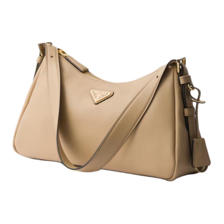PRADA Calfskin Shoulder Bag Medium Size Women's Sand