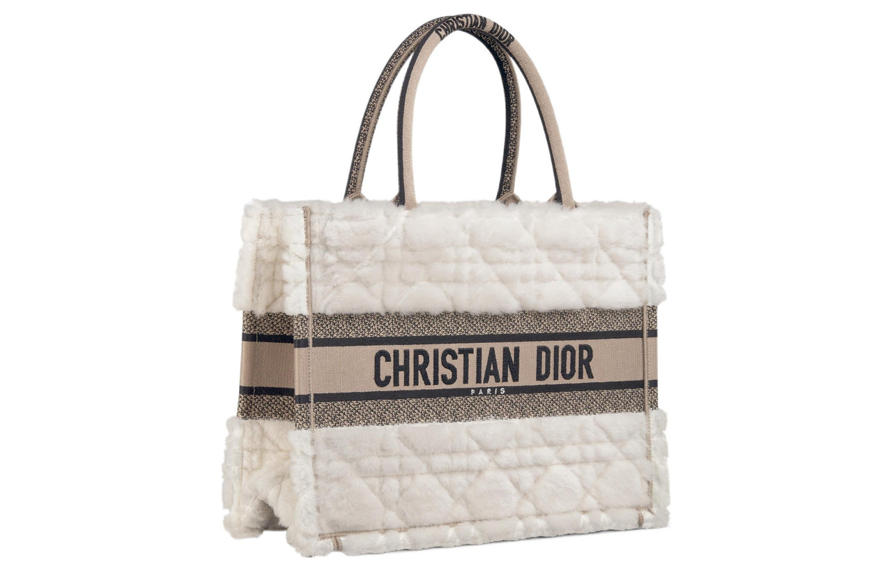 DIOR BookTote Wool Tote Bag Shopping Bag Handbag Medium Size Women's Ice White