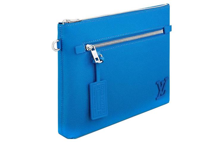 LOUIS VUITTON TAKEOFF Cow Leather Clutch Men's Blue