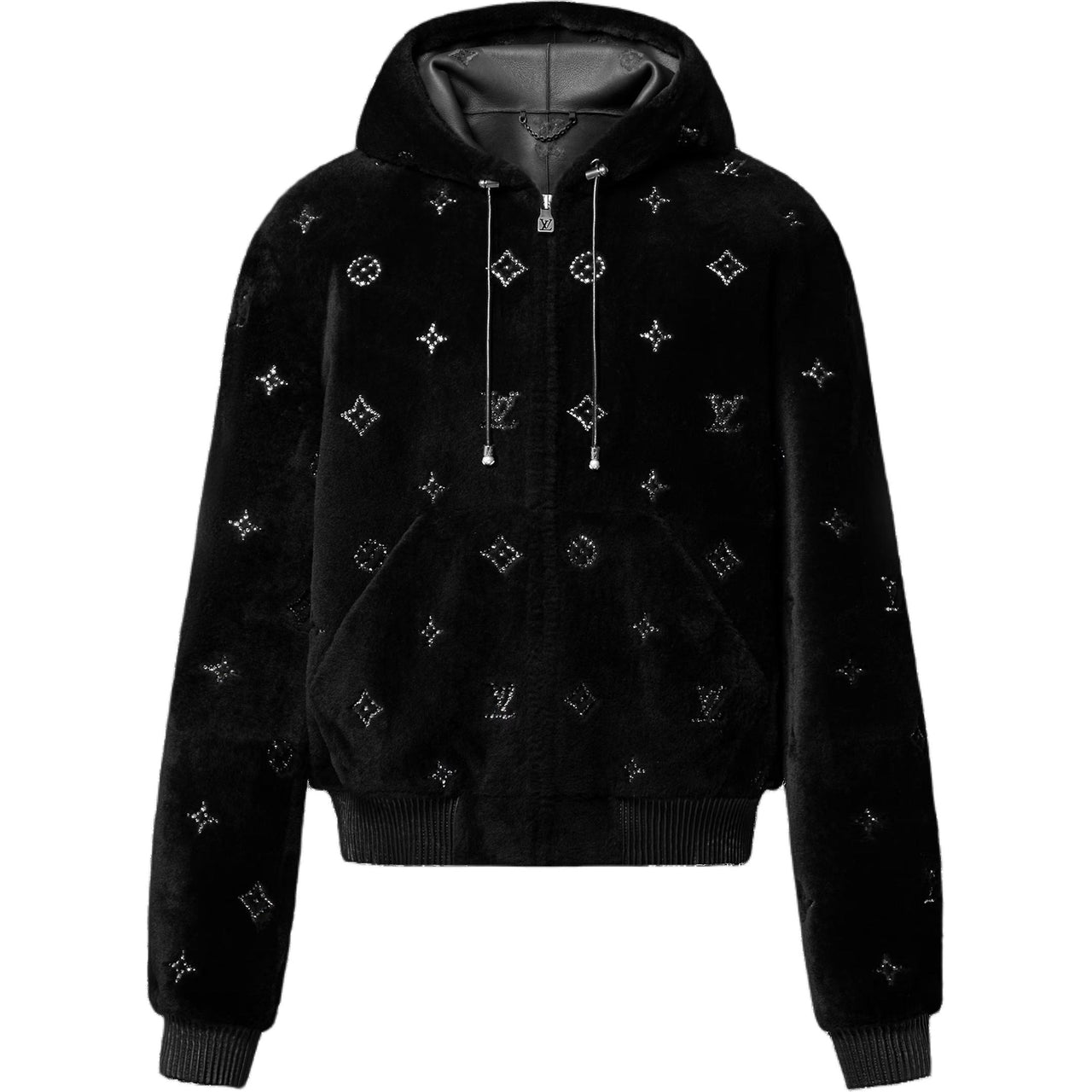 LOUIS VUITTON Monogram Embellished Shearling Hoodie