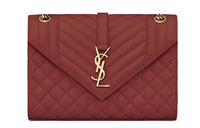 SAINT LAURENT Envelope Leather Chain Shoulder Bag Crossbody Bag Handbag Women's Deep Red