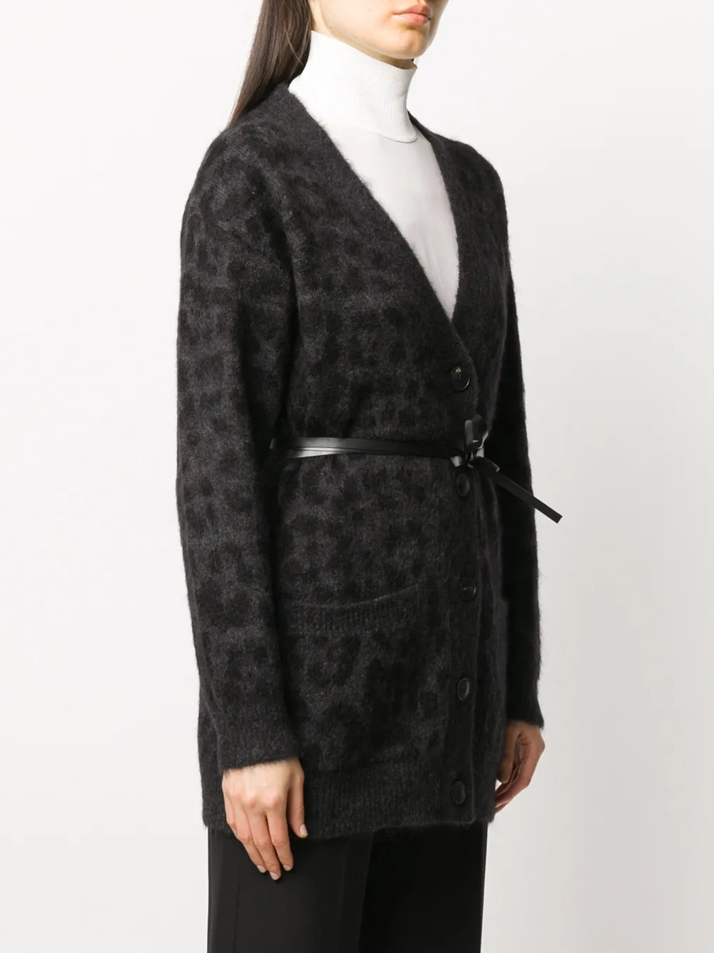 Valentino Garavani Leopard Pattern Belted V-Neck Cardigan