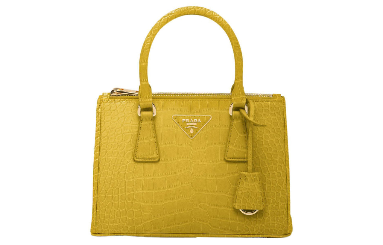 PRADA Galleria Killer Bag Crocodile Leather Shoulder Bag Crossbody Bag Handbag Small Size Women's Yellow