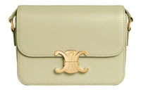 CELINE Triomphe Shiny Cow Leather Shoulder Bag, Tofu Bag, Portable Crossbody Bag, Shoulder Bag Women's Almond Green