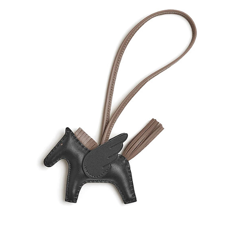 HERMES Calfskin Pendants Unisex Black/Elephant Gray