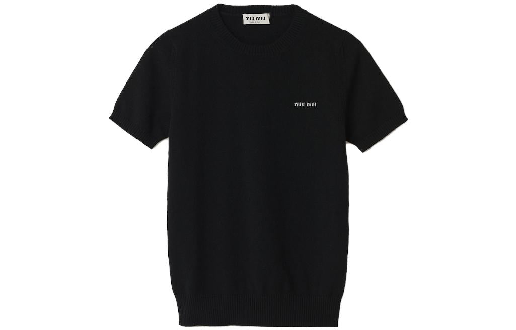 MIU MIU Logo intarsia Knitted Cashmere Top