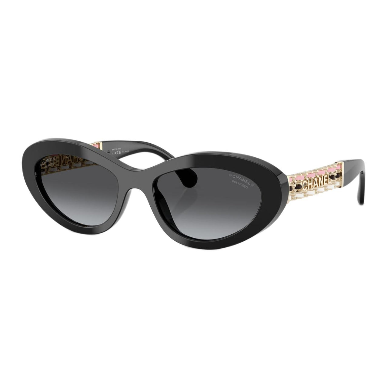CHANEL Metal Acetate Leather Butterfly Sunglasses Women's Black