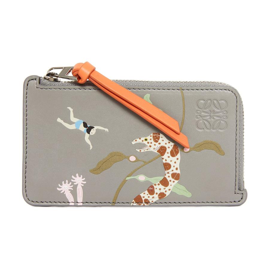 LOEWE Suna Fujita Collaboration Satin Calfskin Card Holder Men's Pearl Gray