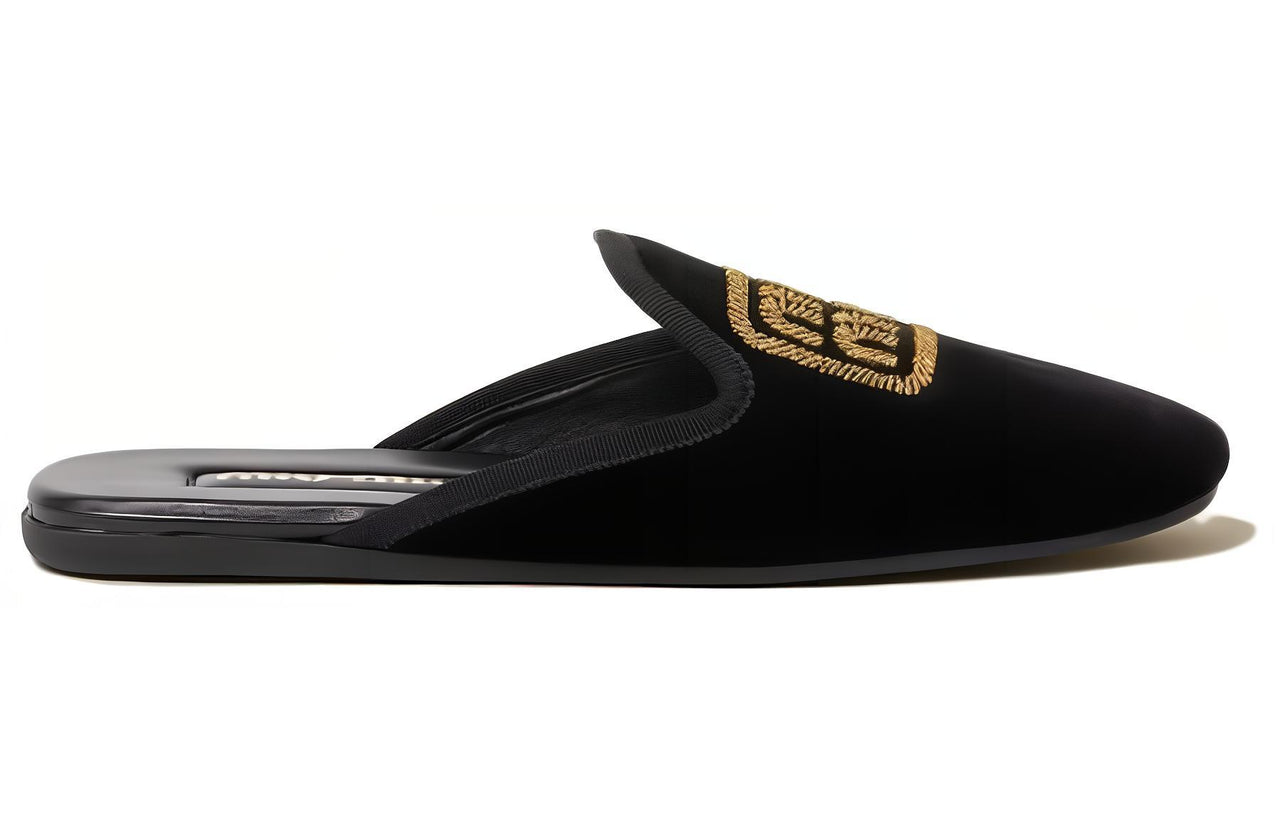 MIU MIU Logo-embroidered Velvet Slippers