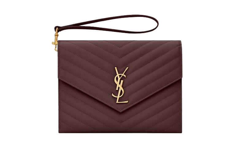 SAINT LAURENT Monogram Cow Leather Handbags Clutches Women's Brown