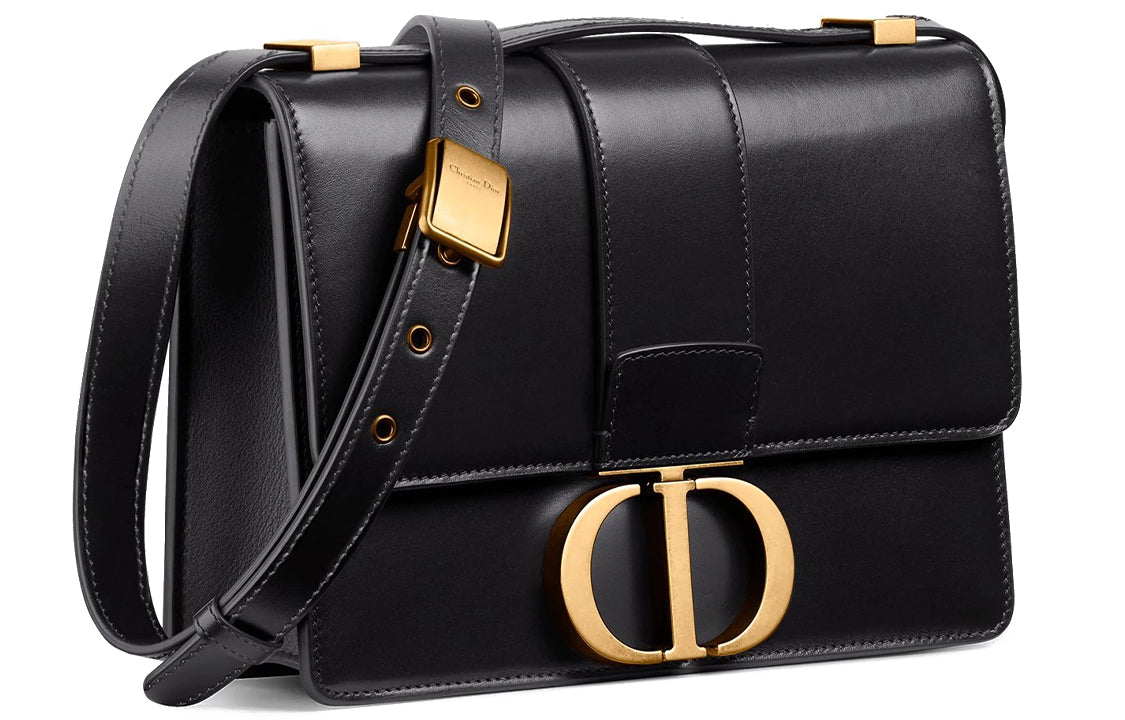 DIOR 30 Montaigne Smooth Cow Leather Box Bag, Handbag, Crossbody Bag, Shoulder Bag Women's Black
