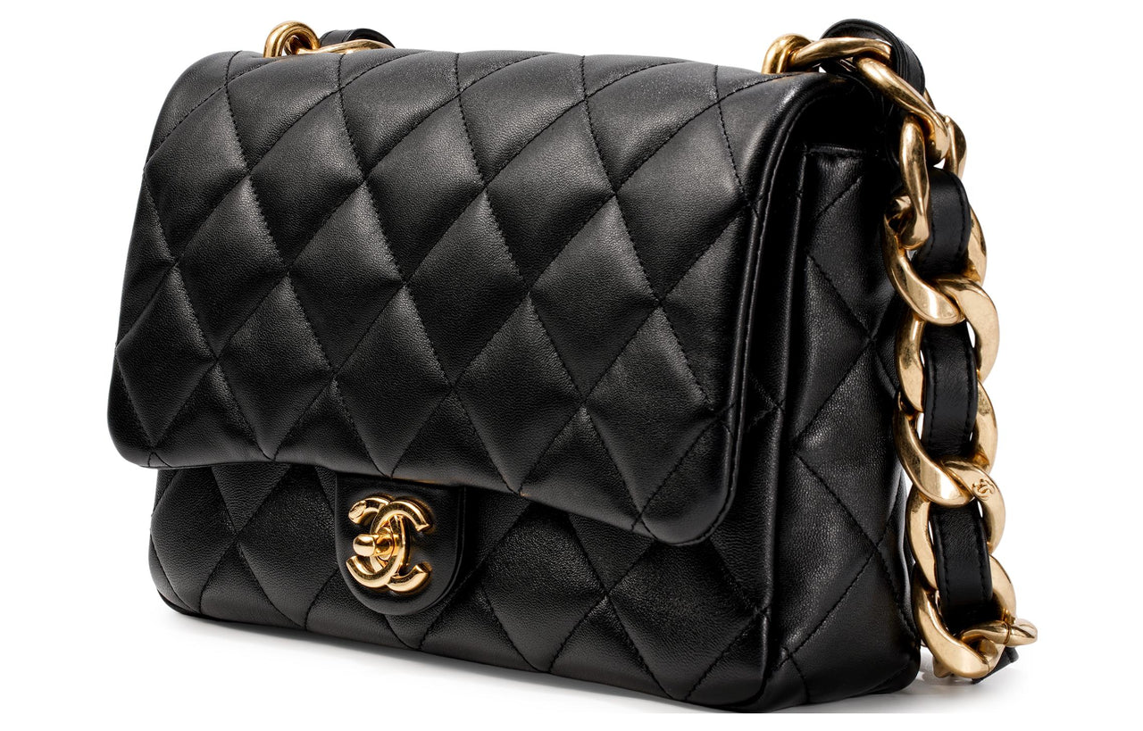CHANEL Sheepskin Lipstick Bag Handbag Shoulder Bag Crossbody Bag Large Size Women's Black