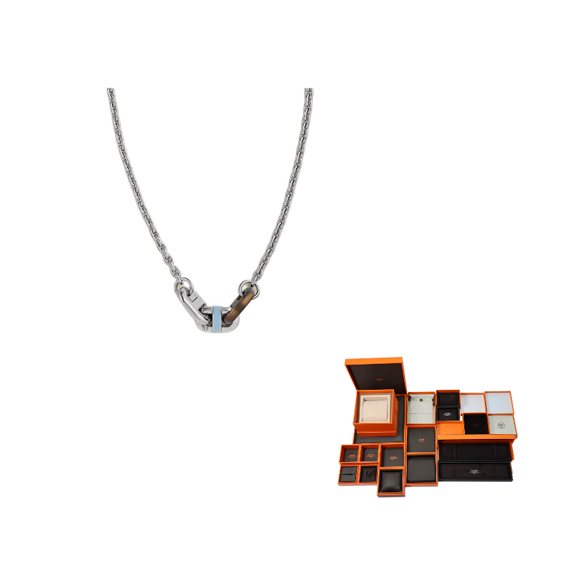 HERMES Metal Palladium-Plated Lacquered Finish Metal Horn Necklaces Women's Silver