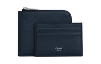 CELINE Grained Cow Leather With Lambskin Accents Card Holder Wallet Men's Marine Blue