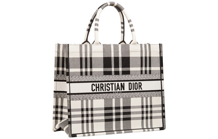 DIOR BookTote Embroidery Tote Bag Shopping Bag Handbag Large Size Women's Black/White