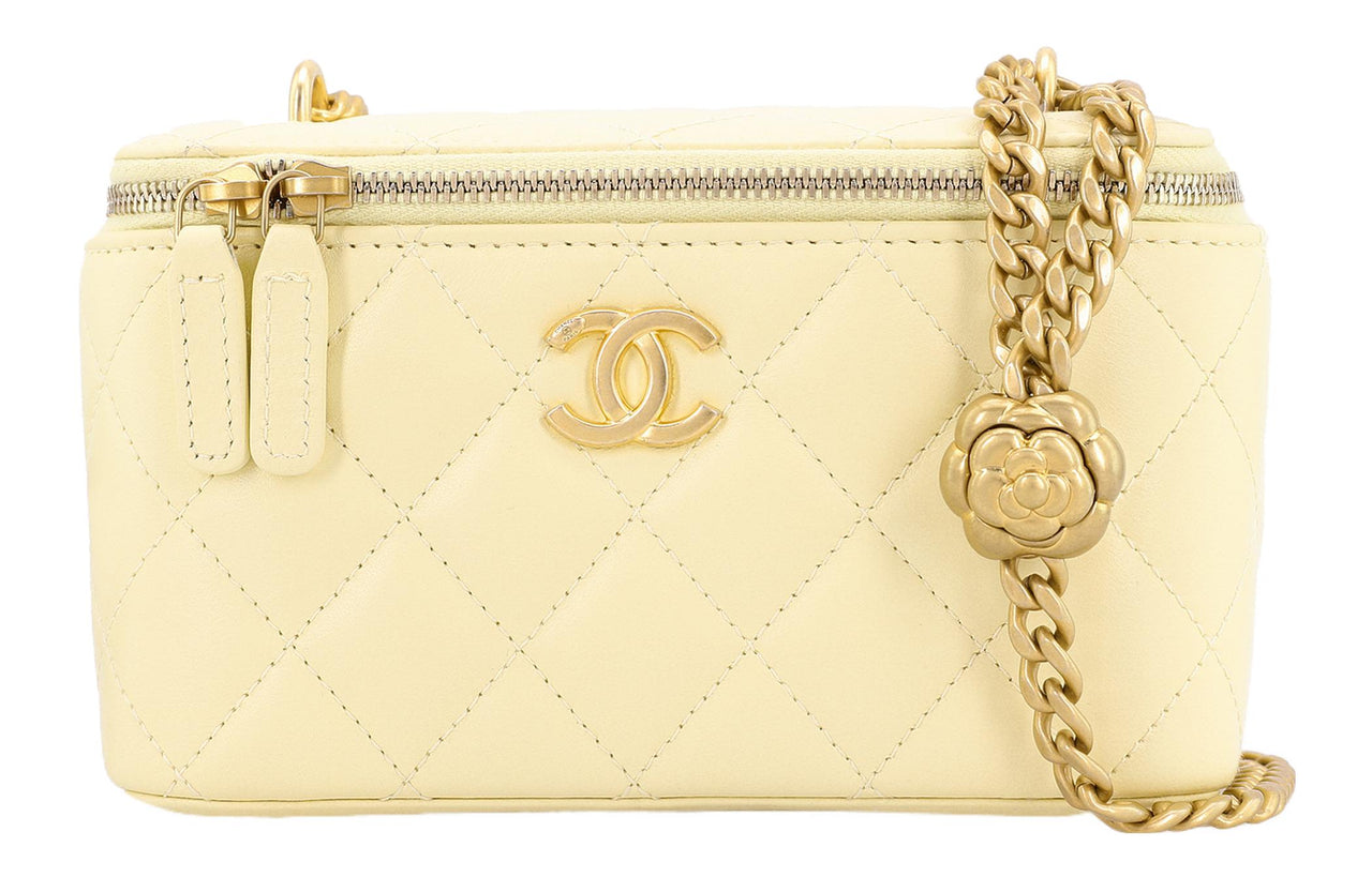 CHANEL Sheepskin Shoulder Bag Crossbody Bag Medium Size Women's Yellow