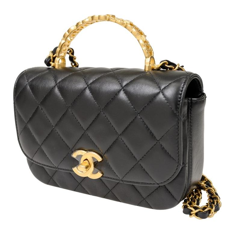 CHANEL Lambskin Rhinestone Flap Bag Accessory With Controller Shoulder Bag Crossbody Bag Handbag Mini Women's Black