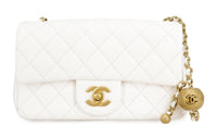 CHANEL Small Gold Ball Classic Flap CF Sheepskin Flap Bag, Shoulder Bag, Crossbody Bag Mini Women's White