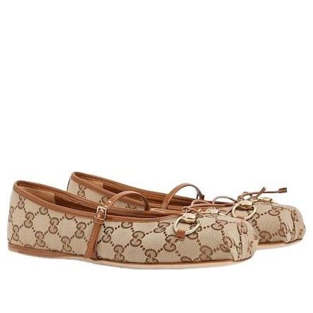 (WMNS) Gucci 26 Horsebit Ballet Flat 'Beige Brown' 814321-FAD6C-9745