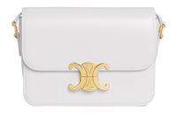 CELINE Triomphe Shiny Cow Leather Shoulder Bag, Tofu Bag, Portable Crossbody Bag, Shoulder Bag Women's Arctica White