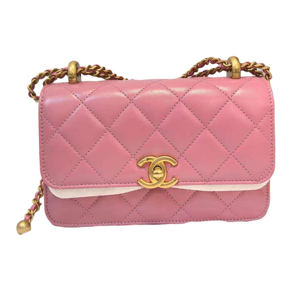 CHANEL 19Bag Shiny Calfskin Shoulder Bag Crossbody Bag Mini Women's Pink