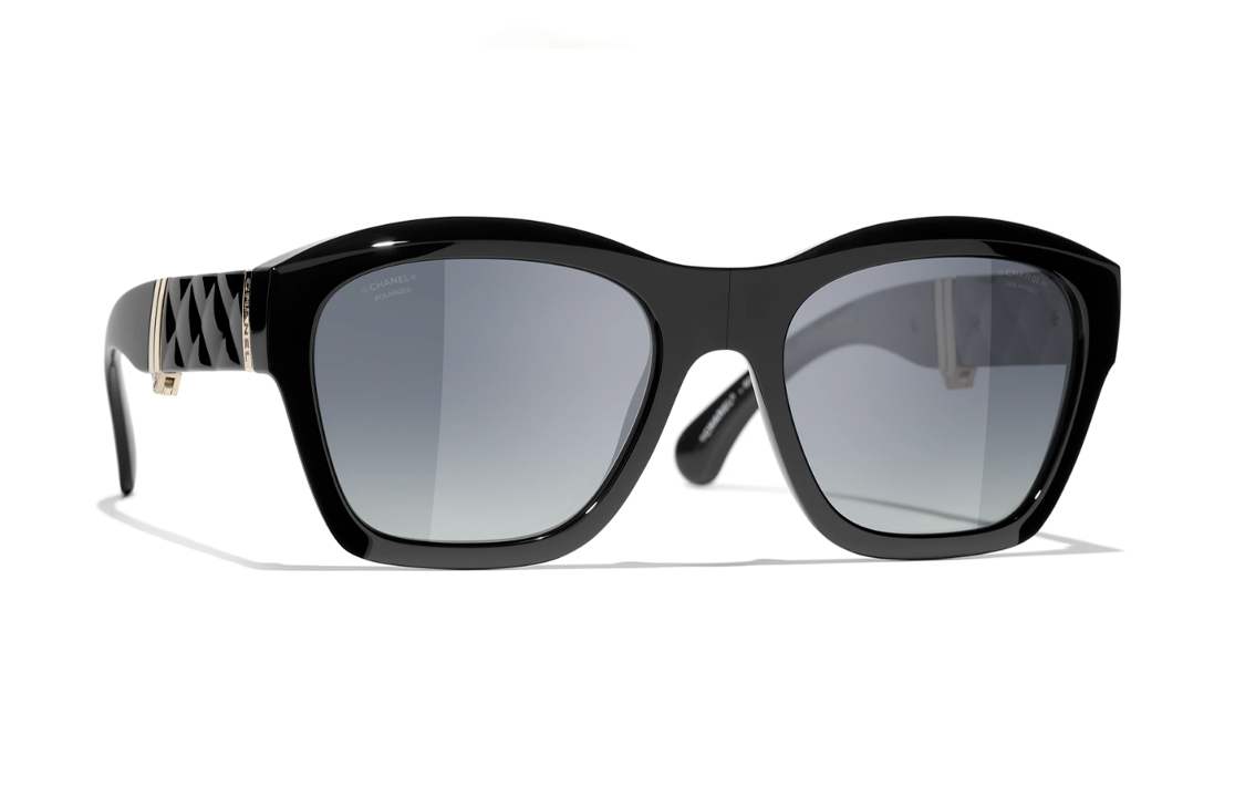 CHANEL Plate Frame Irregular Shape Sunglasses Women's Black