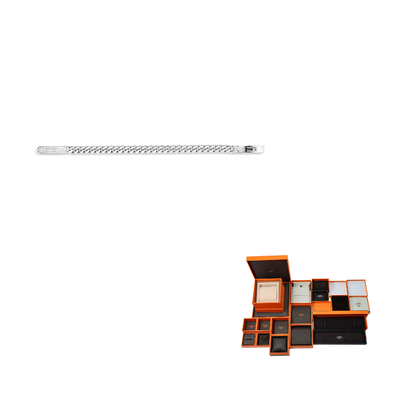 HERMES 18K White Gold Bracelet, Cuban Chain Unisex
