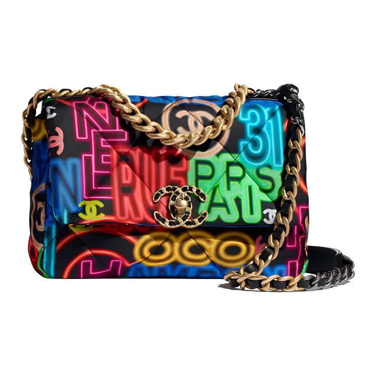 CHANEL 19Bag Woolen Fabric Crossbody Bag Small Size Women's Black/Multicolor