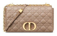 DIOR Caro Soft Cow Leather Shoulder Bag Crossbody Bag Large Size Women's Warm Taupe Gray