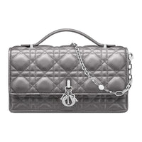 DIOR Calfskin Shoulder Bag Crossbody Bag Handbag Mini Women's Metal Silver