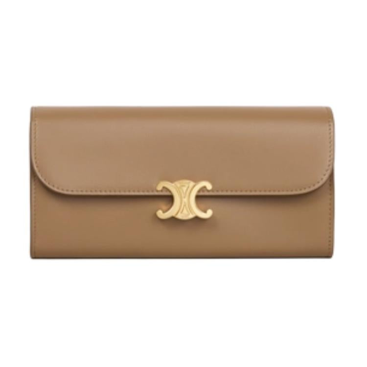 CELINE Calfskin Wallet Large Size Women's Dark Umber