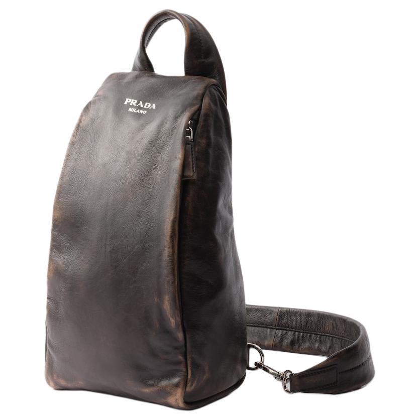 PRADA Leather Backpack Men's Dark Brown