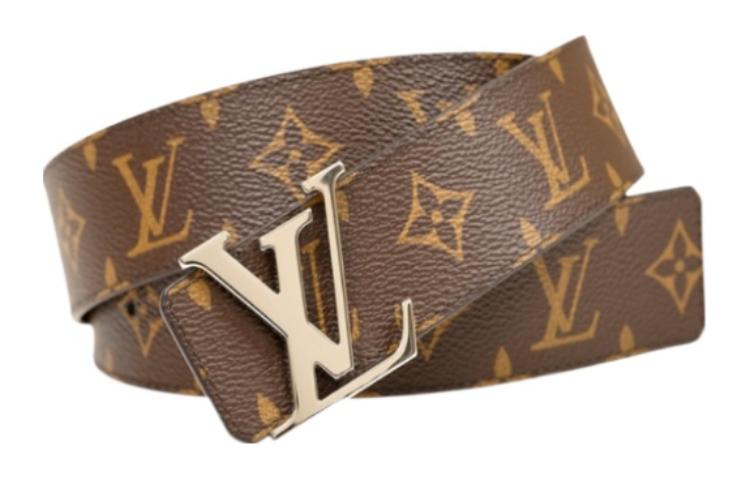 LOUIS VUITTON Logo Pattern Decoration Smooth Buckle Leather Belts Women's Brown Width  4cm