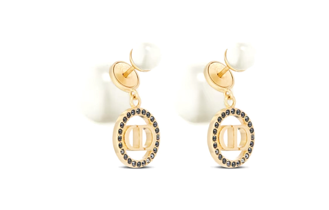 DIOR Pearl Crystal Metal Earrings Women's Gold
