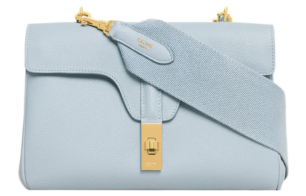CELINE 16 Soft Grained Calfskin Handbag Shoulder Bag Crossbody Bag Small Size Women's Ice Blue