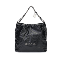 CHANEL Shiny Calfskin Hobo Bag, Crossbody Bag, Shoulder Bag Medium Size Women's Black