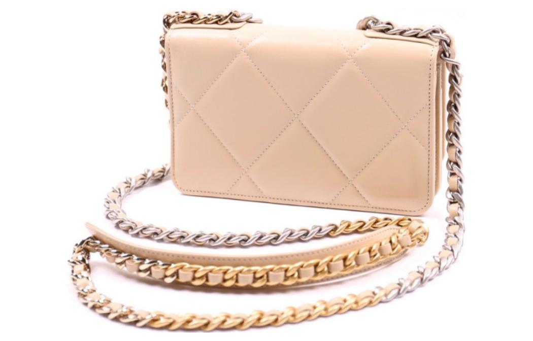 CHANEL 19BagWOC Lambskin And Metal Prosperity Bag With Zipper Small Square Bag Shoulder Bag Crossbody Bag Women's Beige
