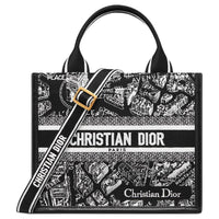 DIOR Embroidery Tote Bag Shopping Bag Shoulder Bag Crossbody Bag Handbag Small Size Women's Black & White