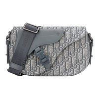 DIOR Oblique Printed Fabric With Grain Cow Leather Saddle Messenger Bag, Shoulder Bag, Crossbody Bag Men's Dark Gray