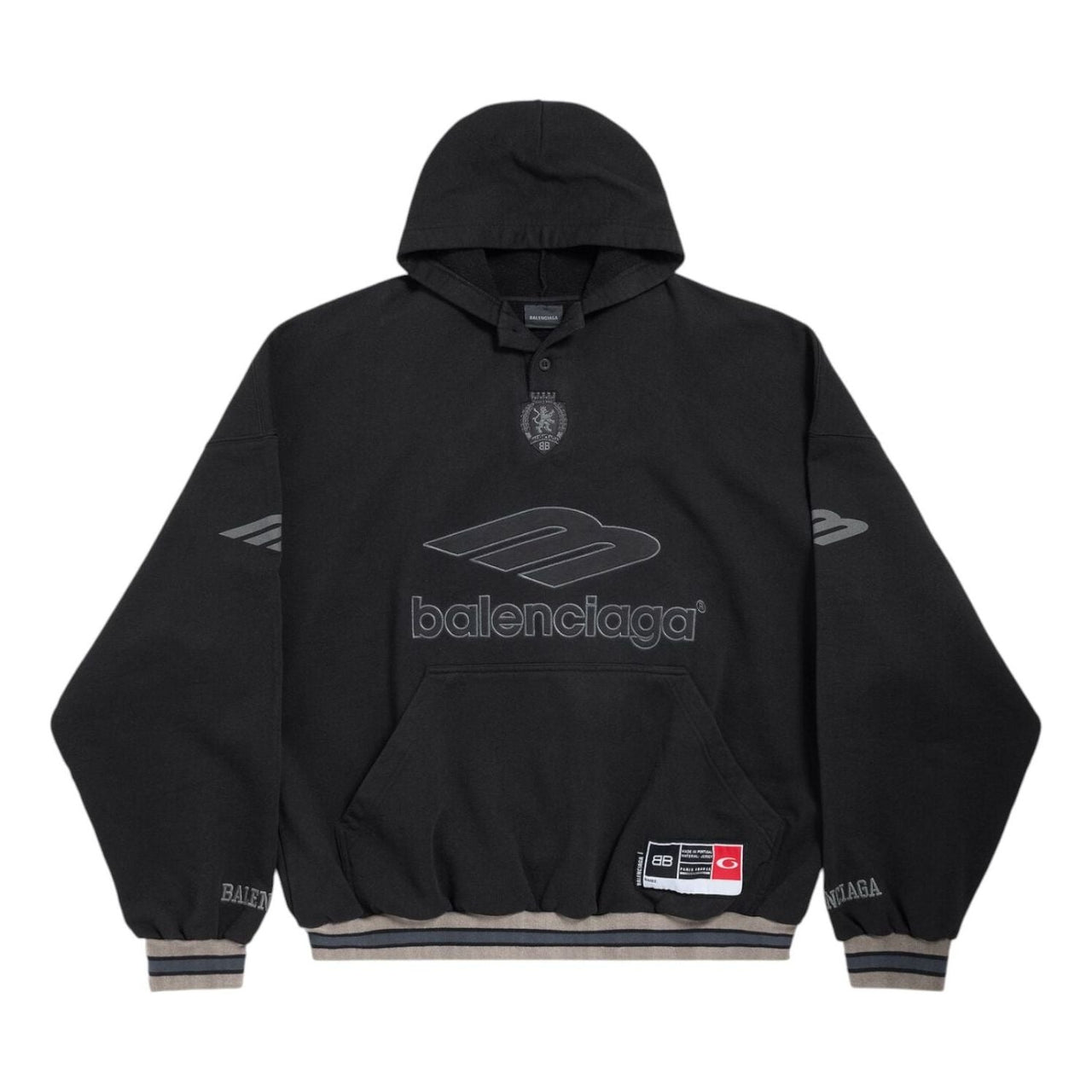 Balenciaga 3B Football Polo Hoodie 'Black Anthracite' 827939TTVQ81066