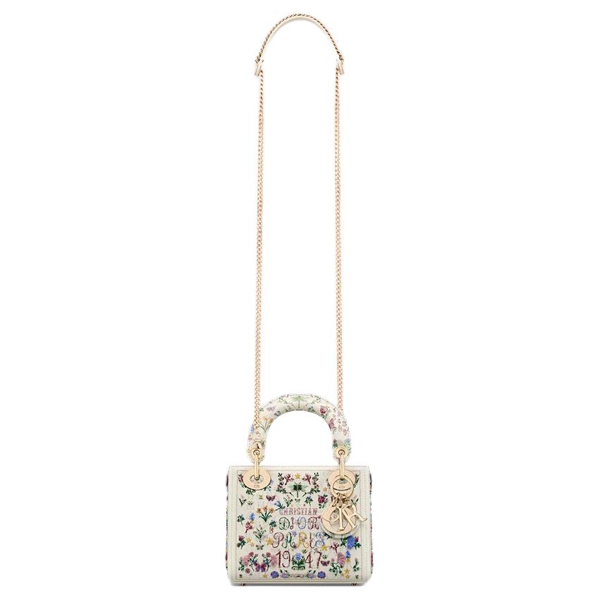 DIOR Lady Dior Cow Leather Shoulder Bag, Crossbody Bag, Handbag Mini Women's Cream White & Multicolor