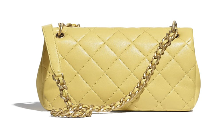 CHANEL 19Bag Smooth Sheepskin With Metal Handbag Shoulder Bag Crossbody Bag Women's Yellow/Gold