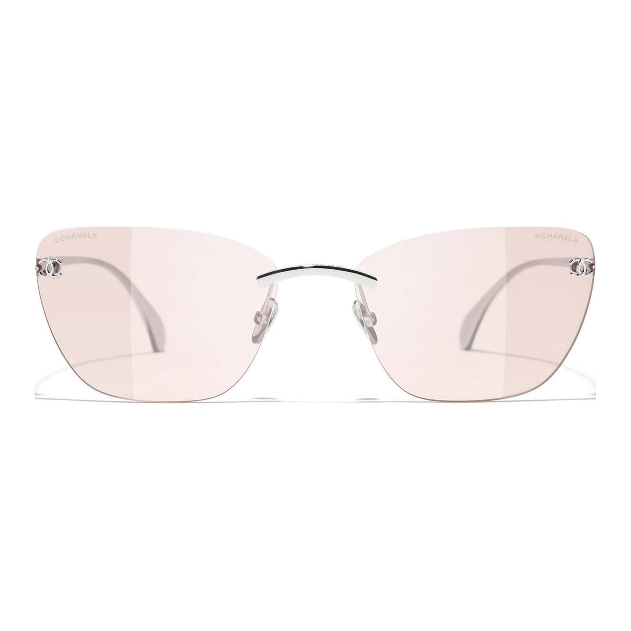 CHANEL Titanium Cat Eye Sunglasses Unisex Silver