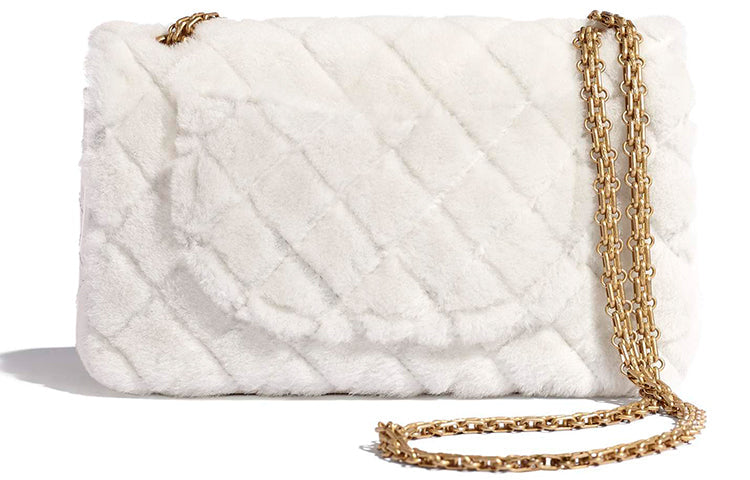 CHANEL 2.55 Sheepskin With Cow Leather Handbag Regular Women's White