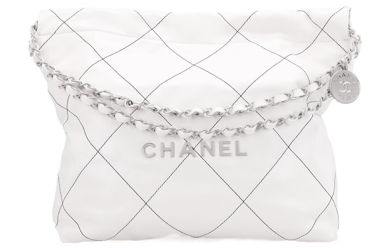 CHANEL 22Bag Leather Tote Bag Shopping Bag Handbag Shoulder Bag Women's White
