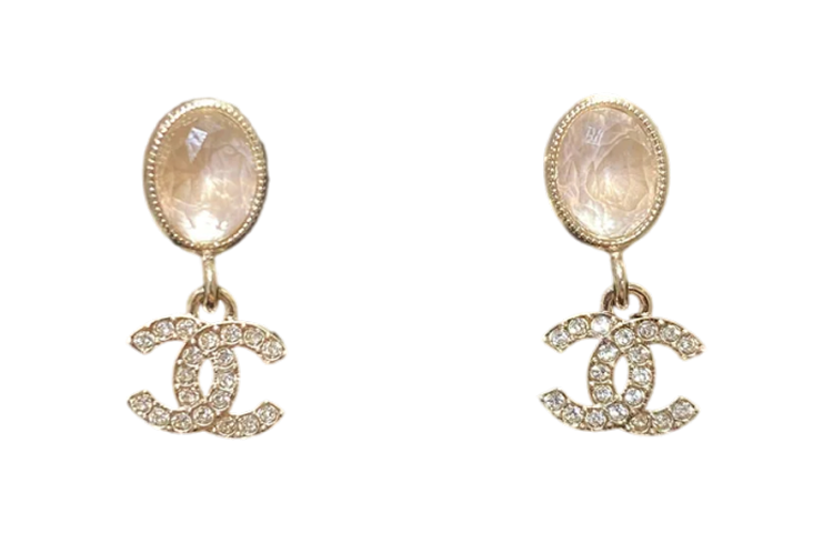 CHANEL Gemstone Rhinestones Earrings Women's Gold