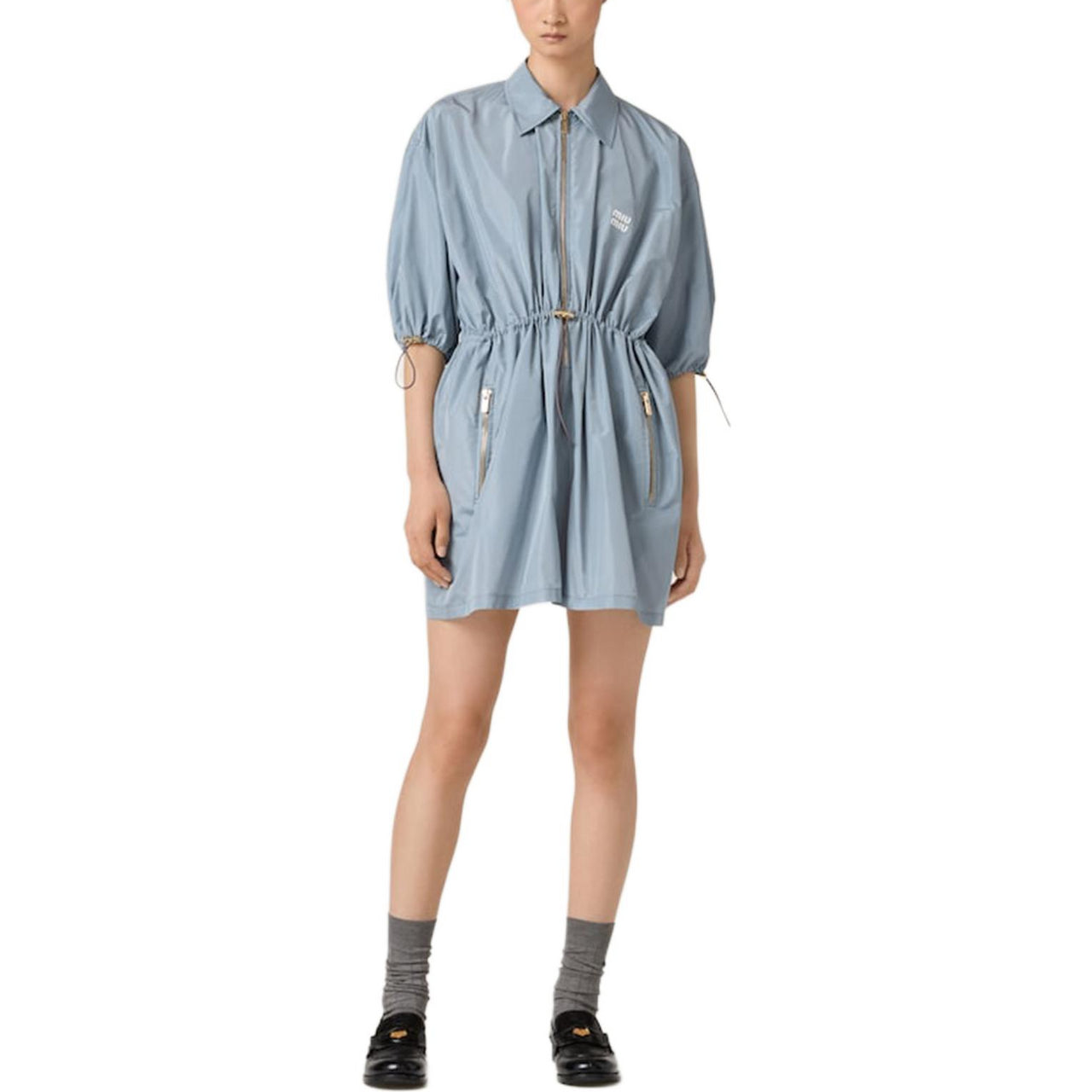 MIU MIU Short Sleeved Dress Women's Interstellar Blue